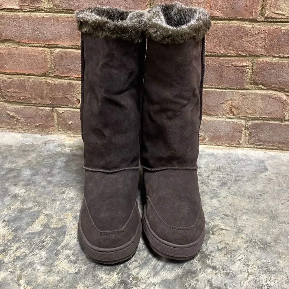 Rampage Ashlee Brown Suede Leather Faux Fur Boot Size 7